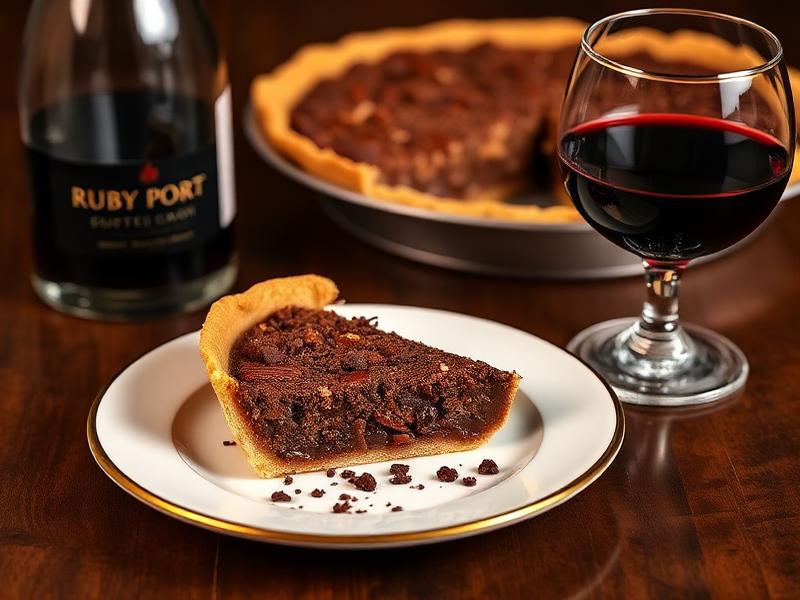 Chocolate bourbon pecan pie with Ruby Port wine